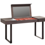 Dark Walnut Vanity Desk with Flip Top Mirror and Compartment Storage