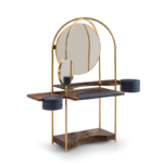 Multi Tier Gold Frame Vanity with Dual Mirrors and Marble Shelves