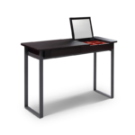 Dark Wood Vanity Desk with Lift-Up Mirror and Compartment Storage