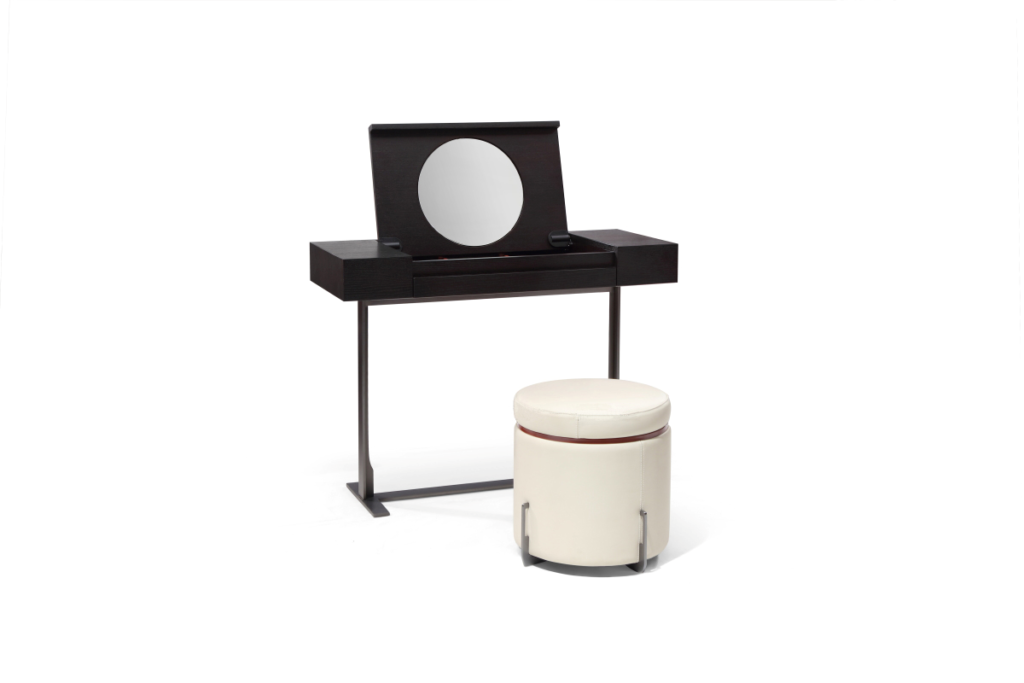 Black Wood Vanity Set with Lift-Up Mirror and Storage Stool