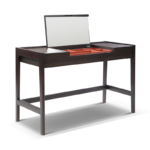 Dark Walnut Vanity Desk with Lift-Up Mirror and Divided Storage