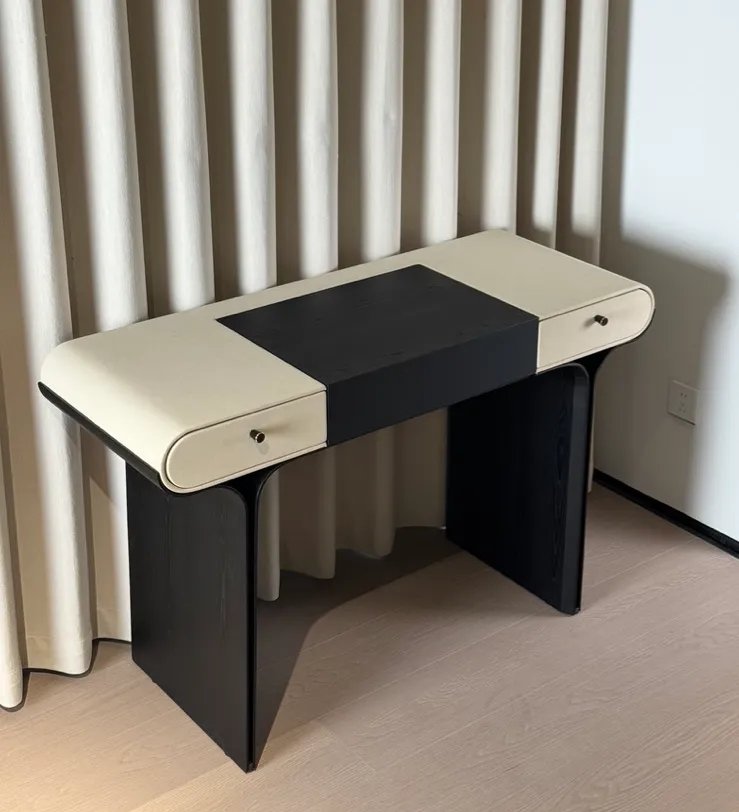 Two Tone Upholstered Top Desk with Drawers Dressing Table