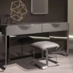 Makeup Table Dresser Bedroom Modern Minimalist Dresser Glass Top with Metal Support Feet with Drawers