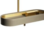 Walnut Wood Folding Vanity Desk with Round Gold Trim Mirror