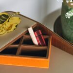 Walnut Vanity Desk with Rattan Round Mirror and Storage Tray