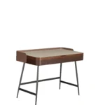 Walnut Wood Vanity Desk with Lift-Top Mirror and Leather Accents