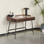 Walnut Wood Vanity Desk with Lift-Top Mirror and Leather Accents