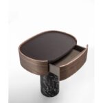 Round Walnut Top Side Table with Marble Base