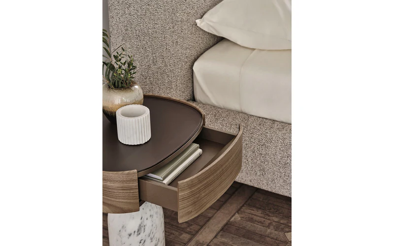 Round Walnut Top Side Table with Marble Base