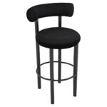 Black Velvet Upholstered Bar Stool with Polished Metal Frame