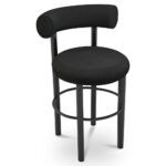 Black Velvet Upholstered Bar Stool with Polished Metal Frame