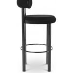 Black Velvet Upholstered Bar Stool with Polished Metal Frame