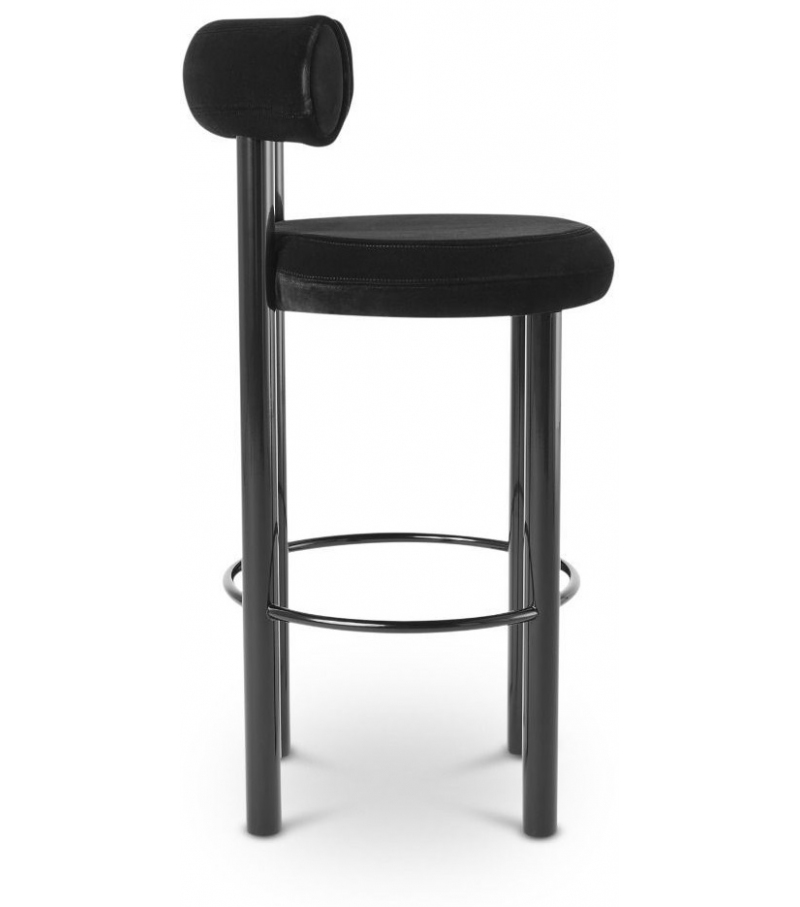 Black Velvet Upholstered Bar Stool with Polished Metal Frame