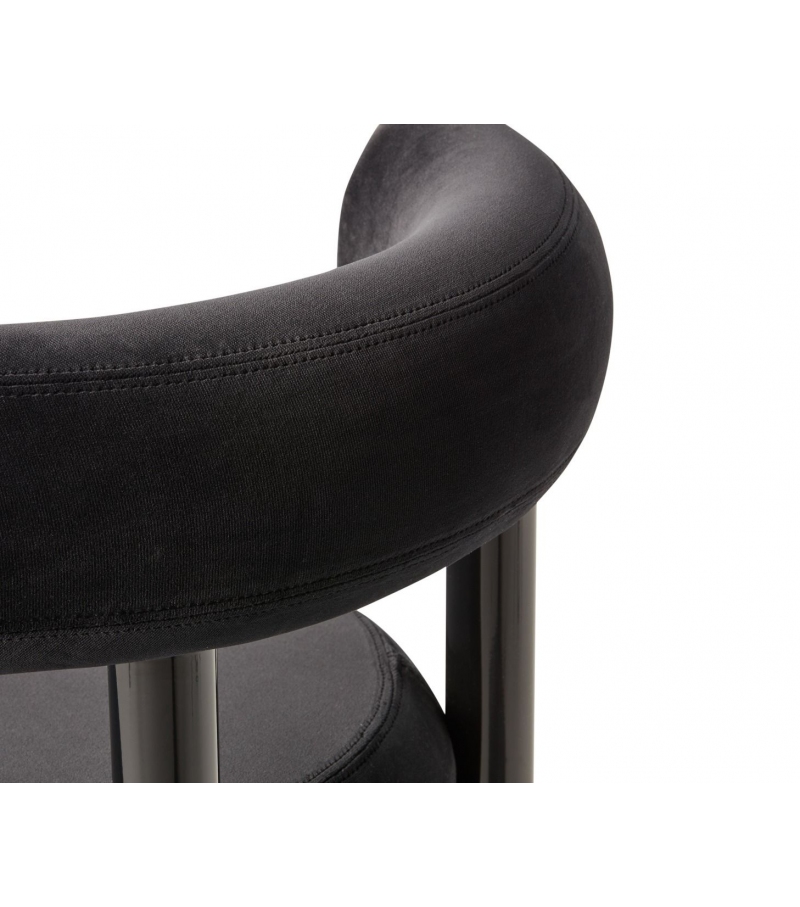 Black Velvet Upholstered Bar Stool with Polished Metal Frame