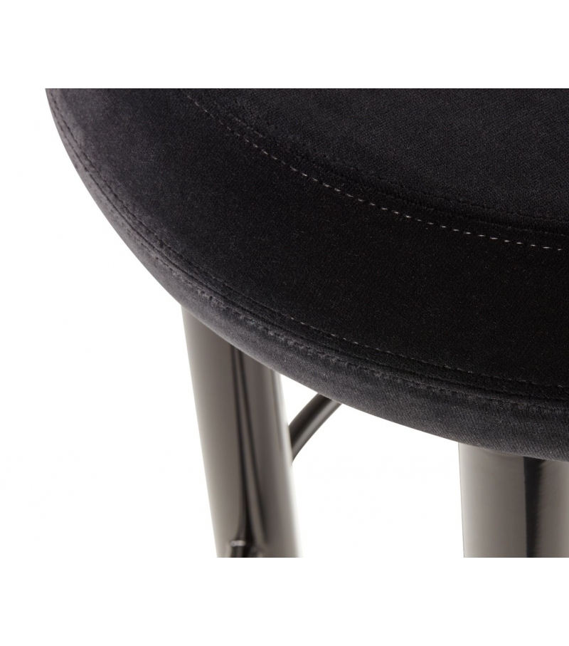 Black Velvet Upholstered Bar Stool with Polished Metal Frame
