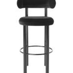 Black Velvet Upholstered Bar Stool with Polished Metal Frame