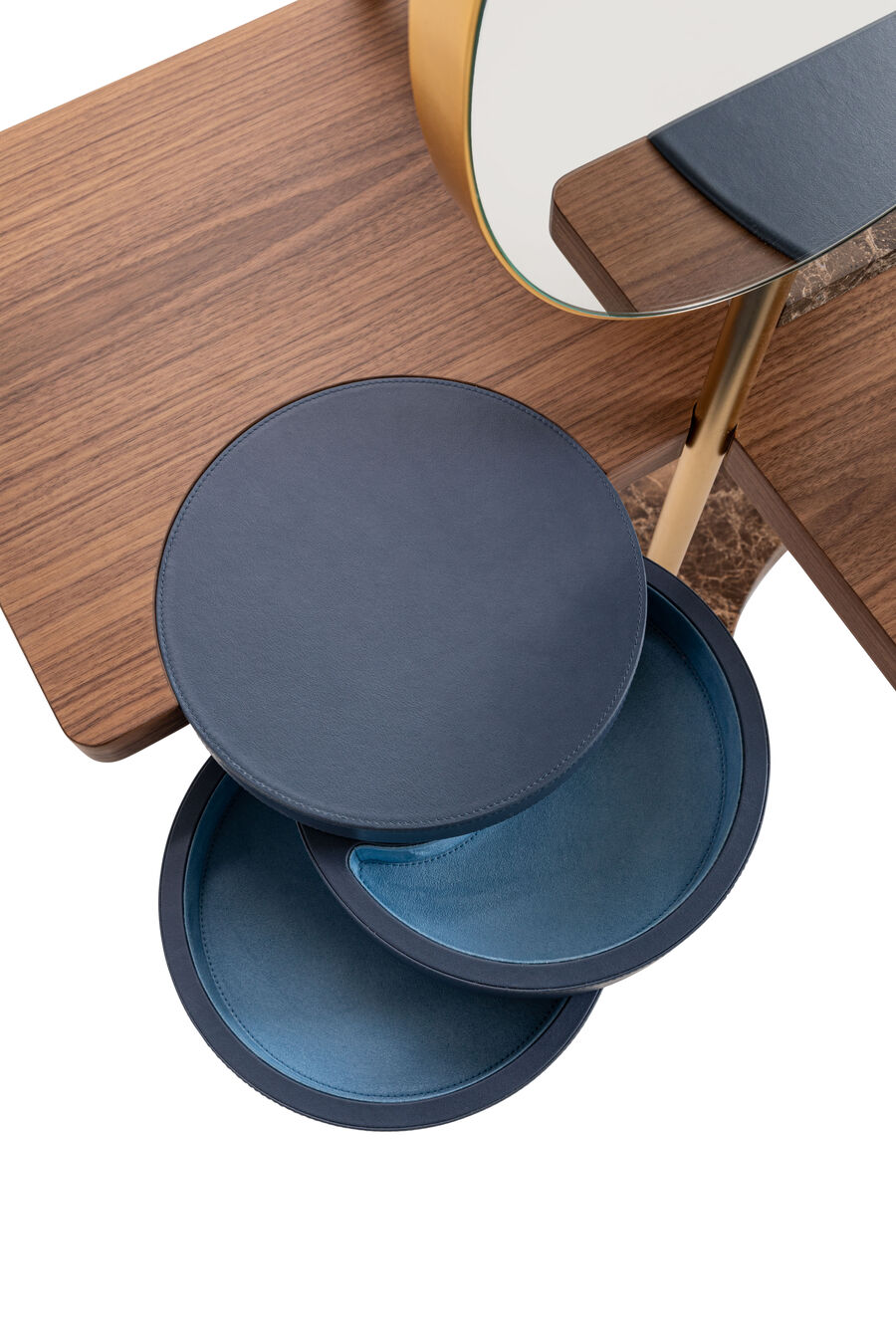 Multi Tier Gold Frame Vanity with Dual Mirrors and Marble Shelves