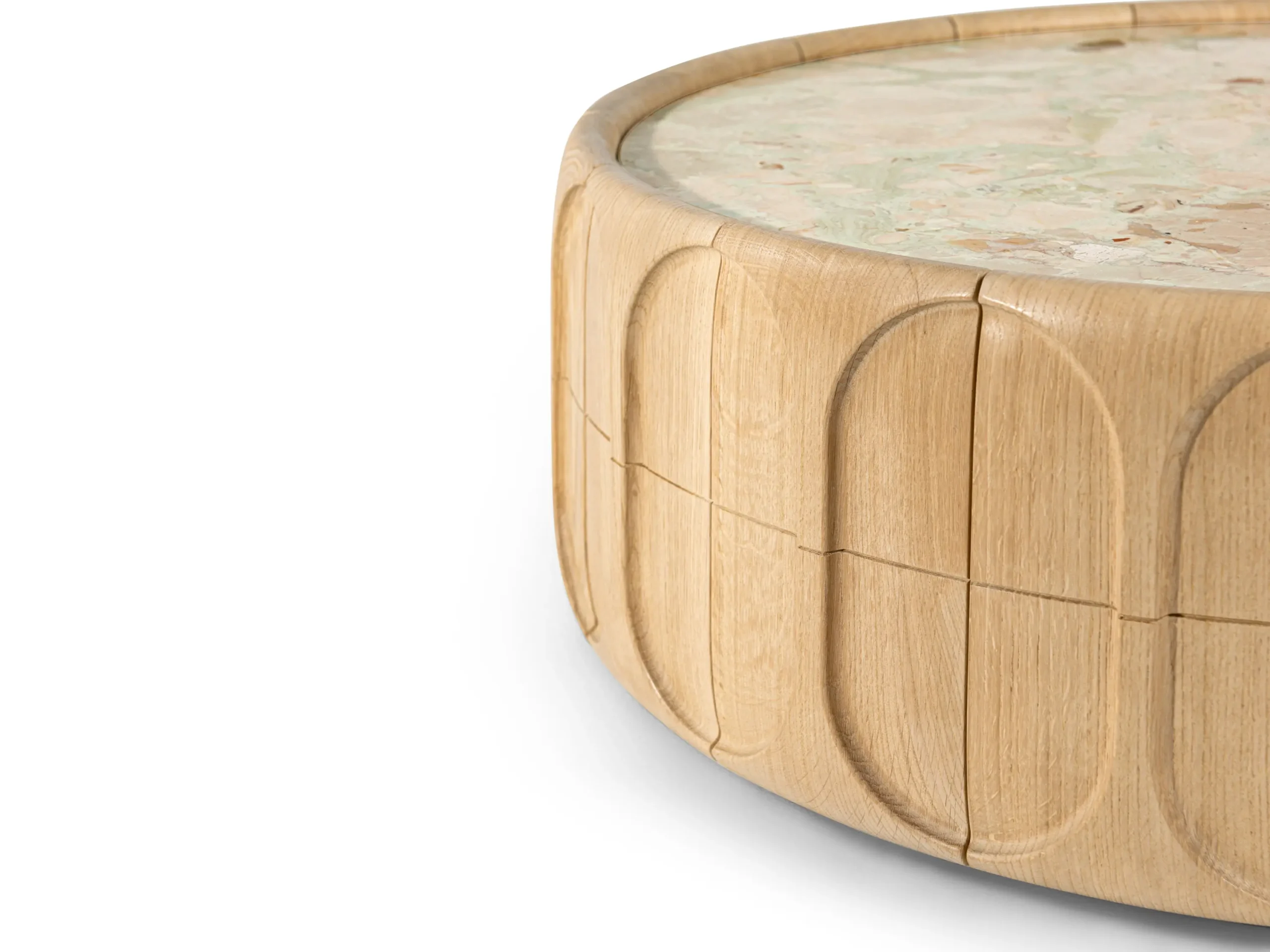 Sculptural Wooden Round Coffee Table & Side Table Set