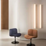 Taupe Suede Upholstered Black Pedestal Base Modern Swivel Accent Chair