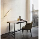 Walnut and Leather Top Vanity Desk with Asymmetrical Mirror