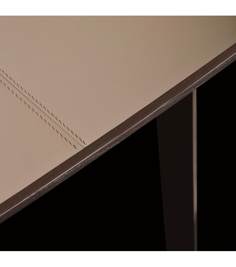 Walnut and Leather Top Vanity Desk with Asymmetrical Mirror