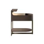 Curved Light Oak Upholstered Nightstand with Metal Frame LED lighting