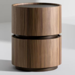 Double Tier Walnut Veneer Round Nightstand