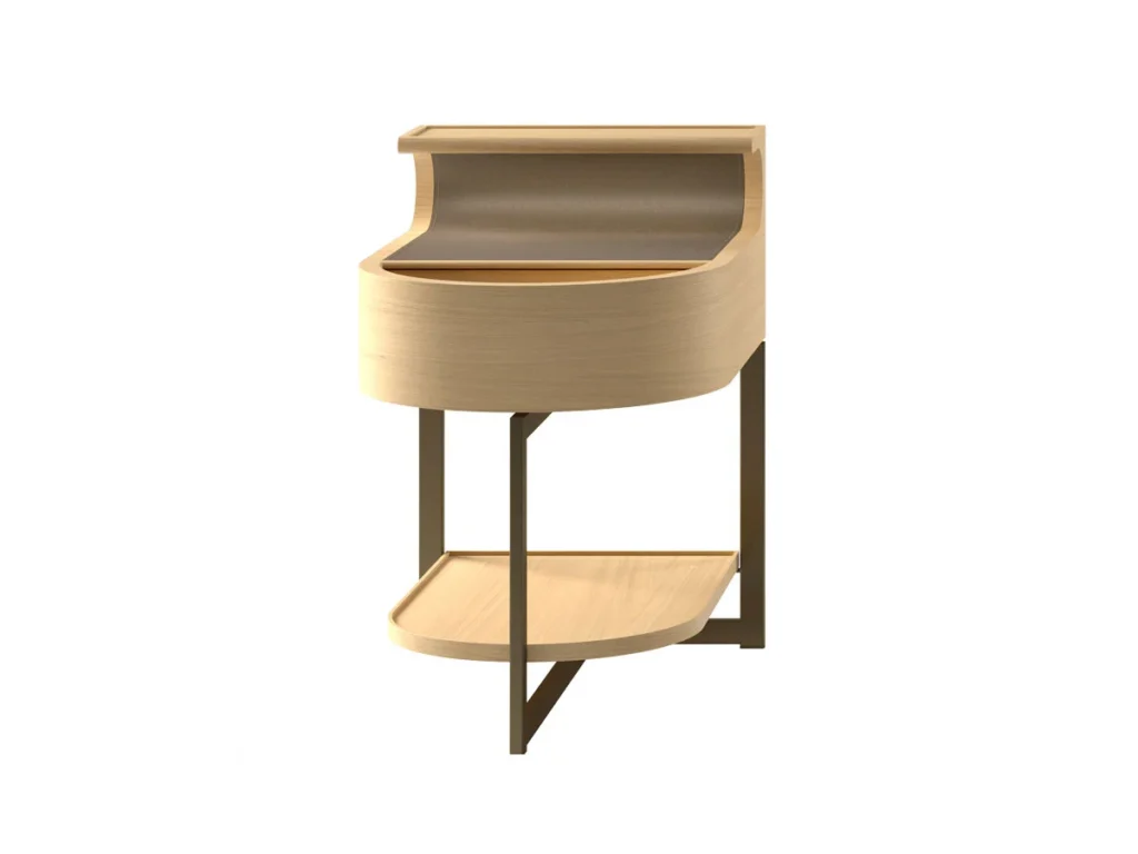 Curved Light Oak Upholstered Nightstand with Metal Frame LED lighting