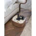 Double Tier Black Wood Nightstand with Marble Top