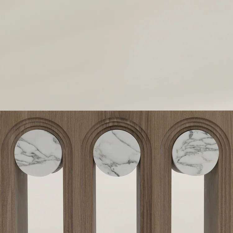 Wooden Console Table Marble Inlaid Arches Modern Artistic Decor Furniture