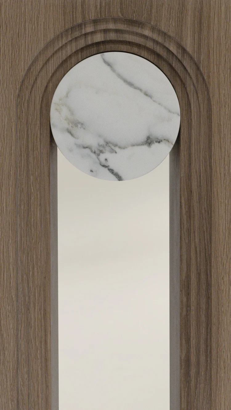 Wooden Console Table Marble Inlaid Arches Modern Artistic Decor Furniture