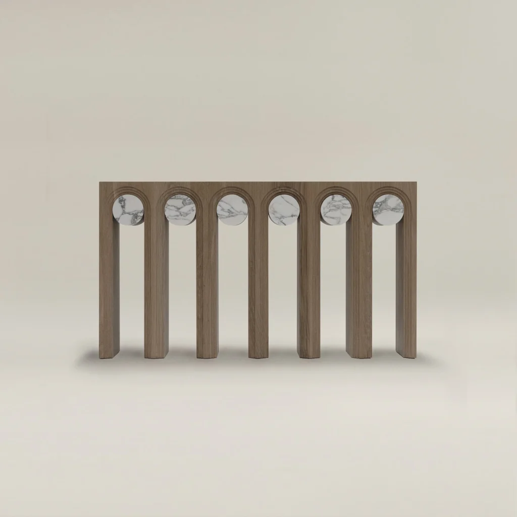 Wooden Console Table Marble Inlaid Arches Modern Artistic Decor Furniture