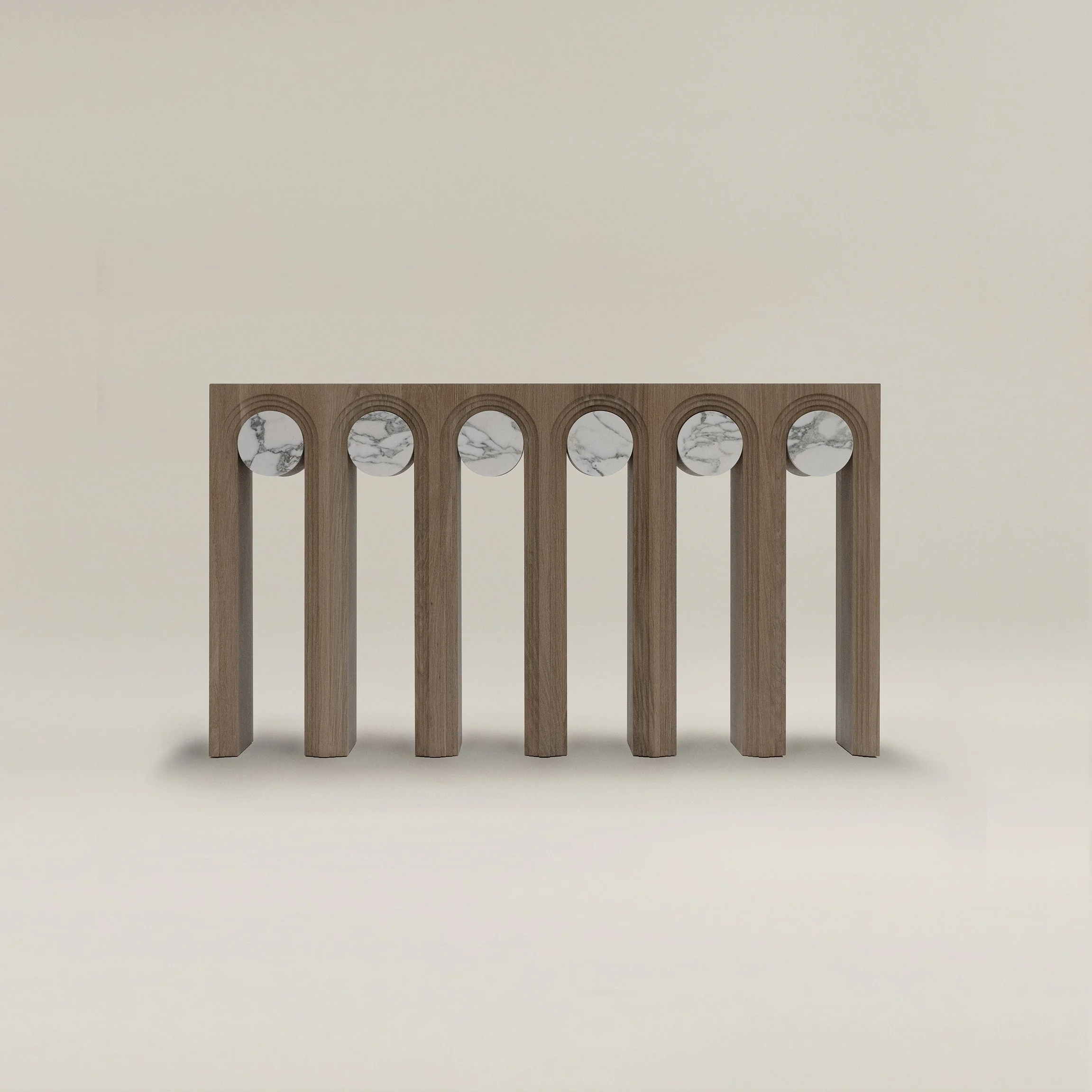 Wooden Console Table Marble Inlaid Arches Modern Artistic Decor Furniture