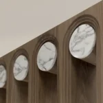 Wooden Console Table Marble Inlaid Arches Modern Artistic Decor Furniture