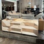 Geometric Wood Coffee Table Multi-Tone Panel Drawer Storage Modern Artistic Center Table