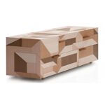 Geometric Wood Coffee Table Multi-Tone Panel Drawer Storage Modern Artistic Center Table