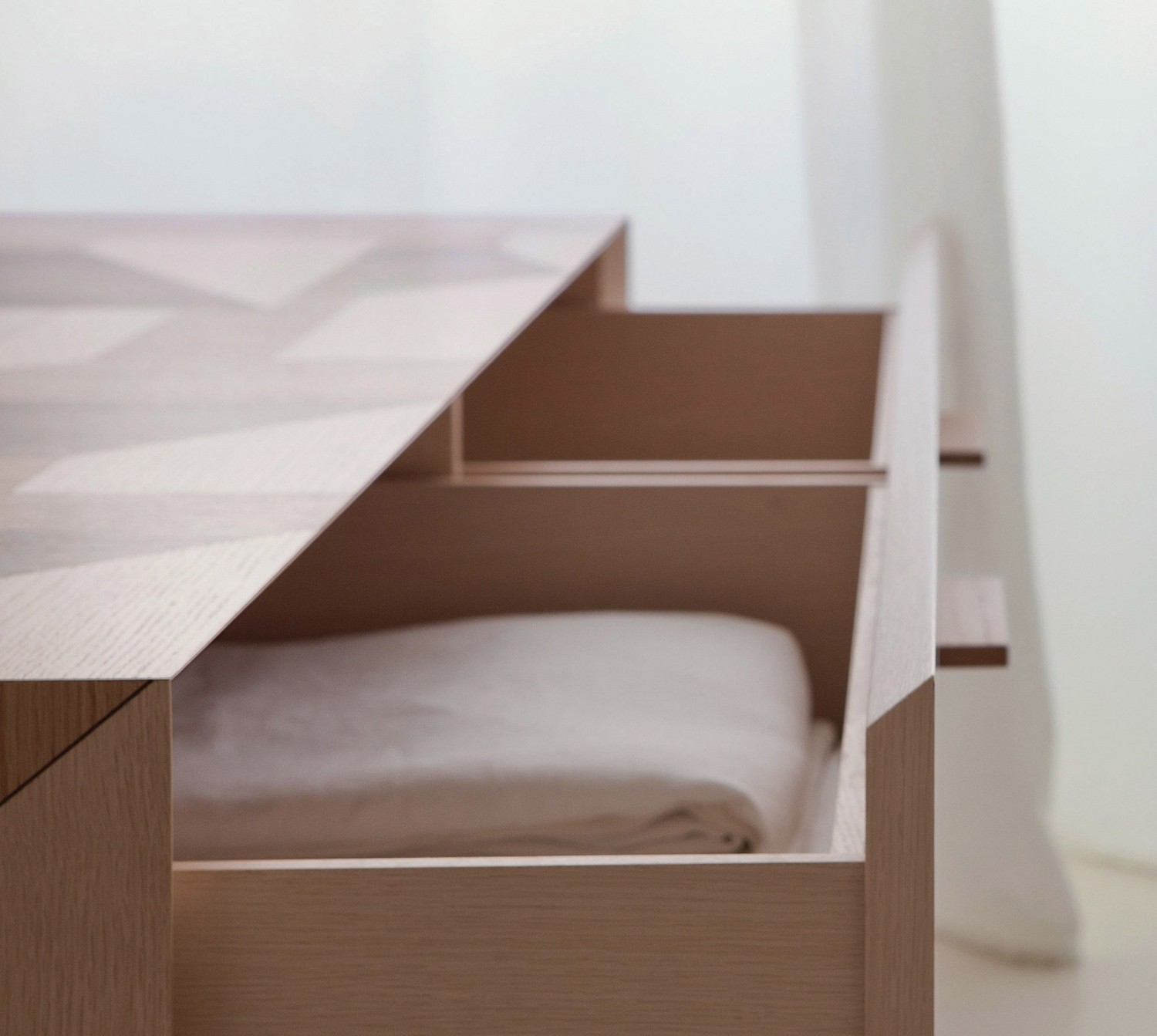 Geometric Wood Coffee Table Multi-Tone Panel Drawer Storage Modern Artistic Center Table