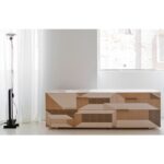 Geometric Wood Coffee Table Multi-Tone Panel Drawer Storage Modern Artistic Center Table