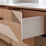 Geometric Wood Coffee Table Multi-Tone Panel Drawer Storage Modern Artistic Center Table