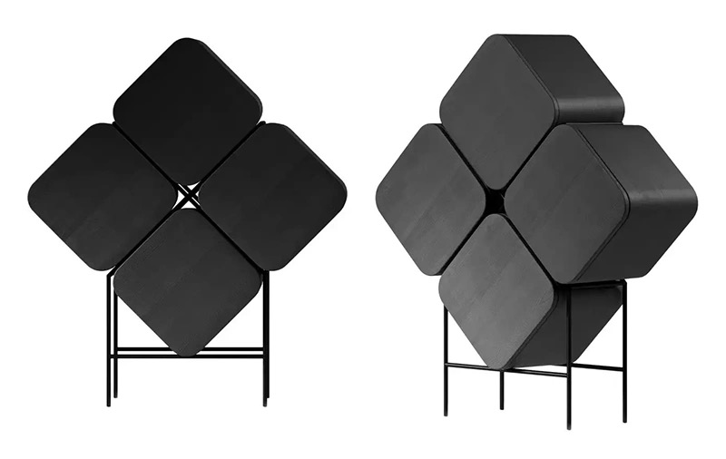 Modular Black Cube Storage Unit Foldable Geometric Design Metal Frame Multi-Functional Accent Shelf