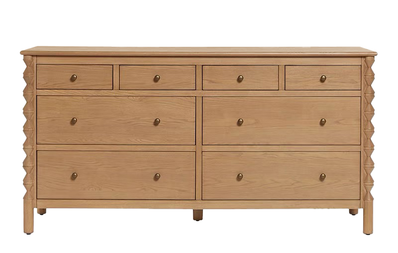 Oak Wood Dresser Textured Side Detail Multi-Drawer Storage Unit