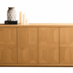 Oak Cabinet with Geometric Panel Design Modern Storage Console