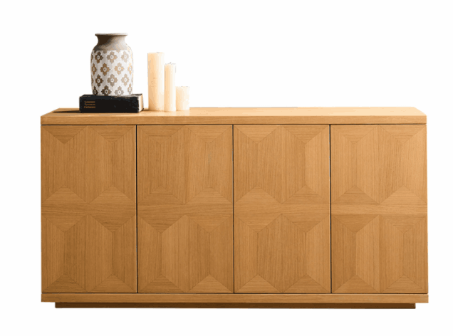 Oak Cabinet with Geometric Panel Design Modern Storage Console