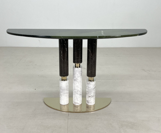 Green Marble Console Table Dual-Tone Stone Legs Brass Base Modern Furniture