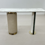 White Marble Console Table Asymmetric Textured Metal Marble Legs Brass Accents Modern Furniture