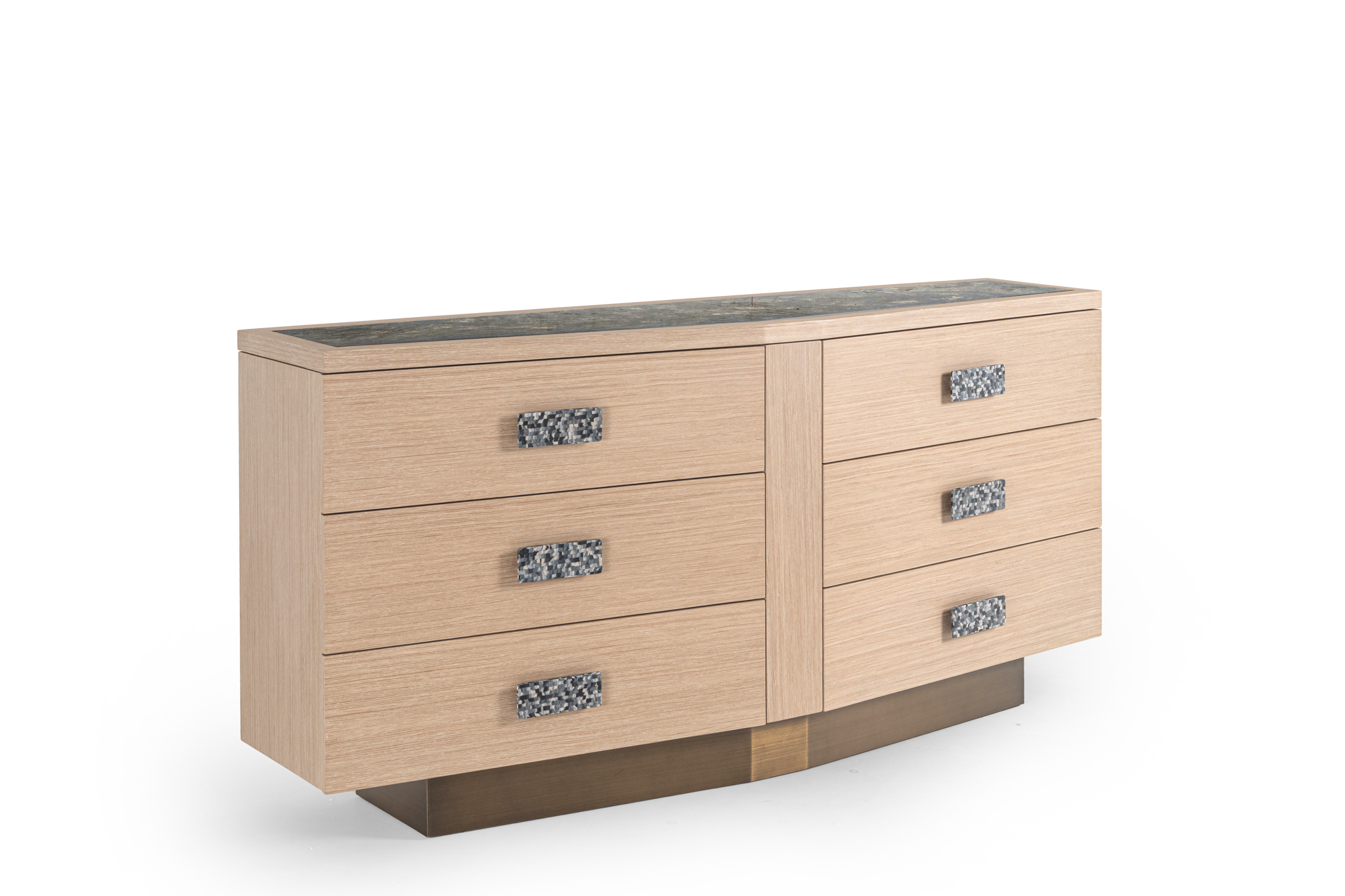 Oak Dresser Stone-Top Textured Hardware Brass Base Modern Storage Furniture