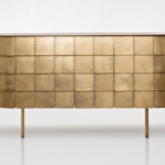 Brass Scale Console Table Curved Panel Design Slim Brass Legs Luxury Storage