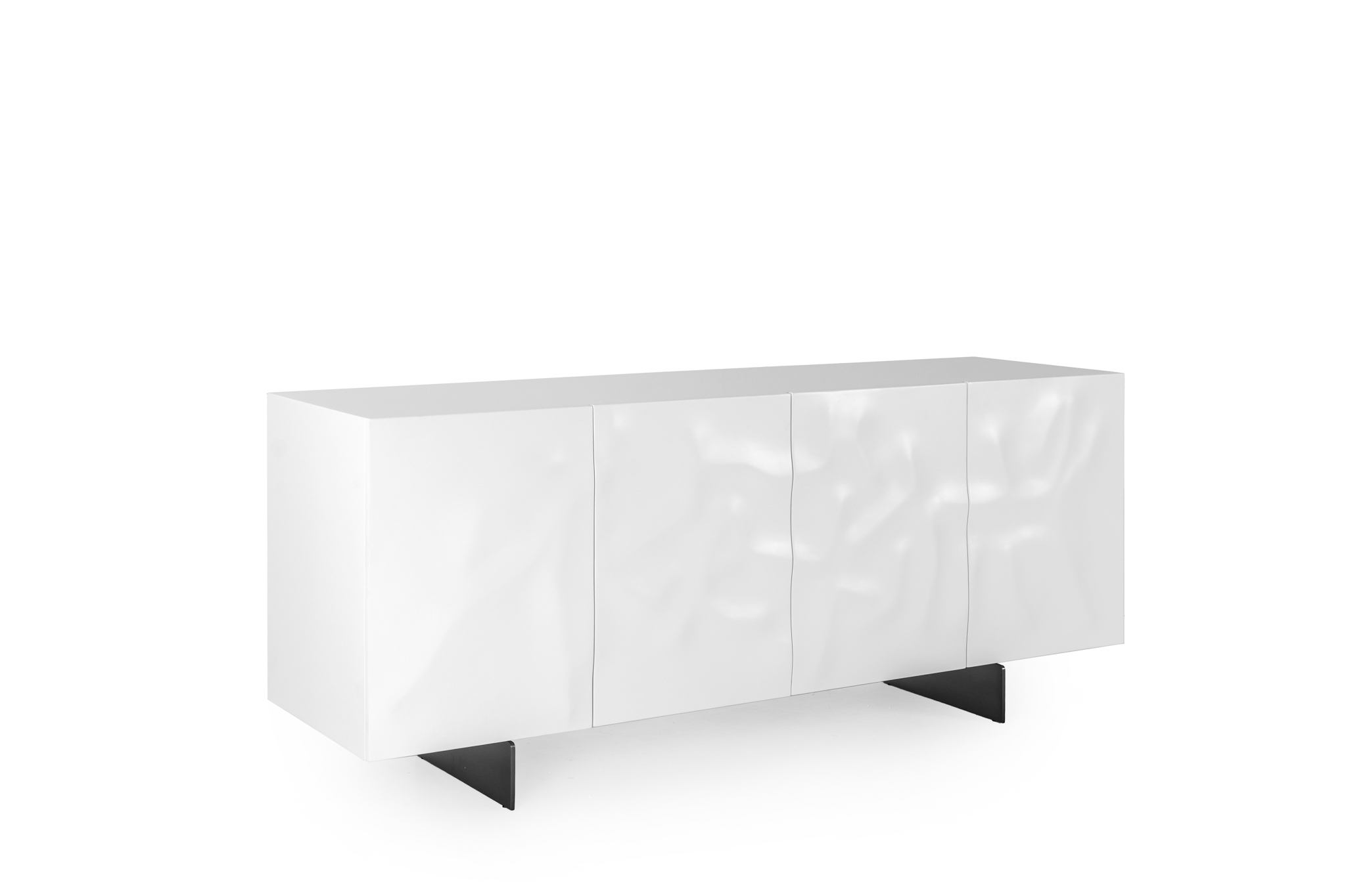 White Gloss Cabinet Textured Doors Black Metal Legs Modern Storage Furniture