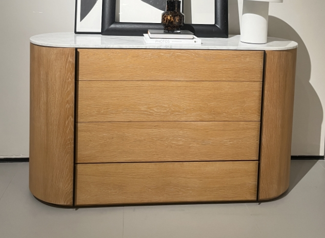 Oak Dresser Marble Top Curved Edges Four Drawers Modern Storage Furniture