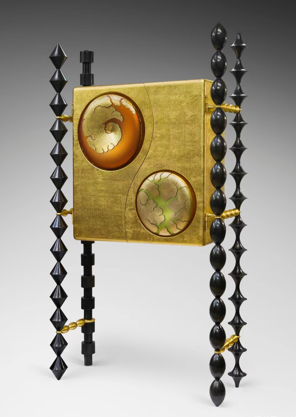 Gold Black Decorative Cabinet Artistic Inlay Geometric Stand Ornament Storage Furniture